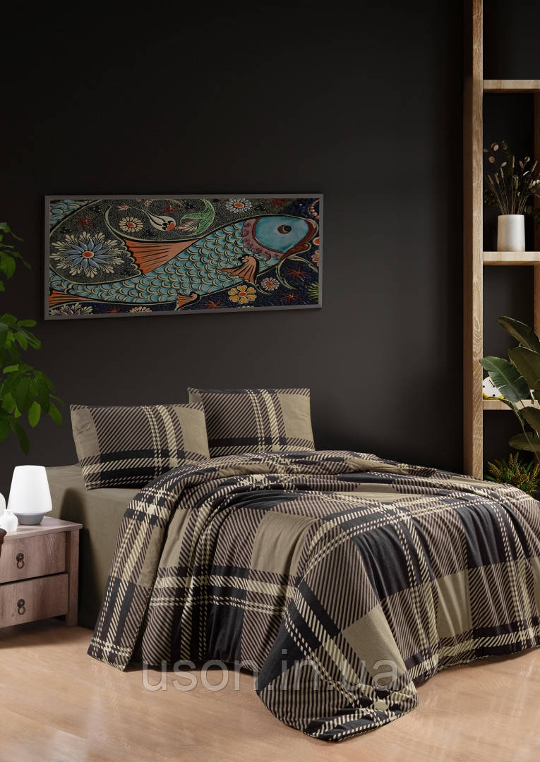 Комплект постільної білизни з фланелі євро розмір ТМ First Choice  Veldor Brown, фото 1