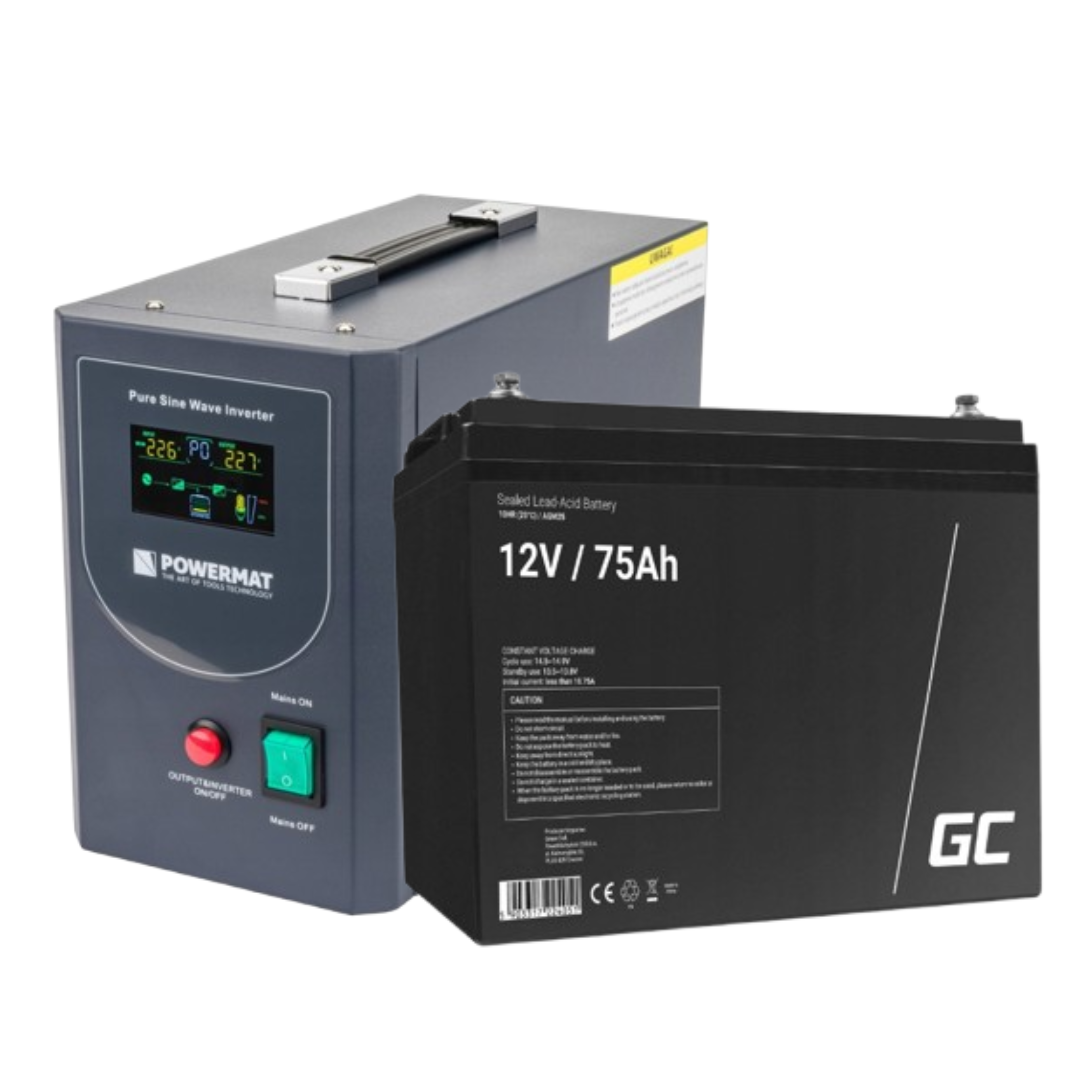 Аварійний комплект живлення Powermat 800 VA 12/230V 640W/800VA + Акумулятор Green Cell AGM VRLA 75Ah 12V