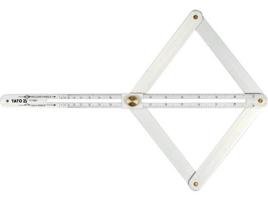 Кутомір алюмінієвий на шарнірах YATO YT-70853: позаш./внутр. діапазони — 10-170°/5-85°, довжина шкали — 380 мм