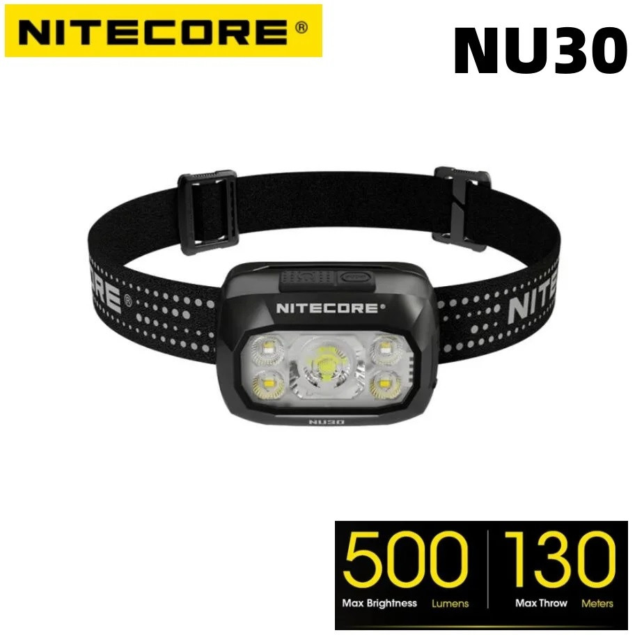 Ліхтар налобний NITECORE NU30 2024 (500LM, 4×NiteLab UHE LEDs + CRI>90, Три типи світла, USB-C, 130 метрів)