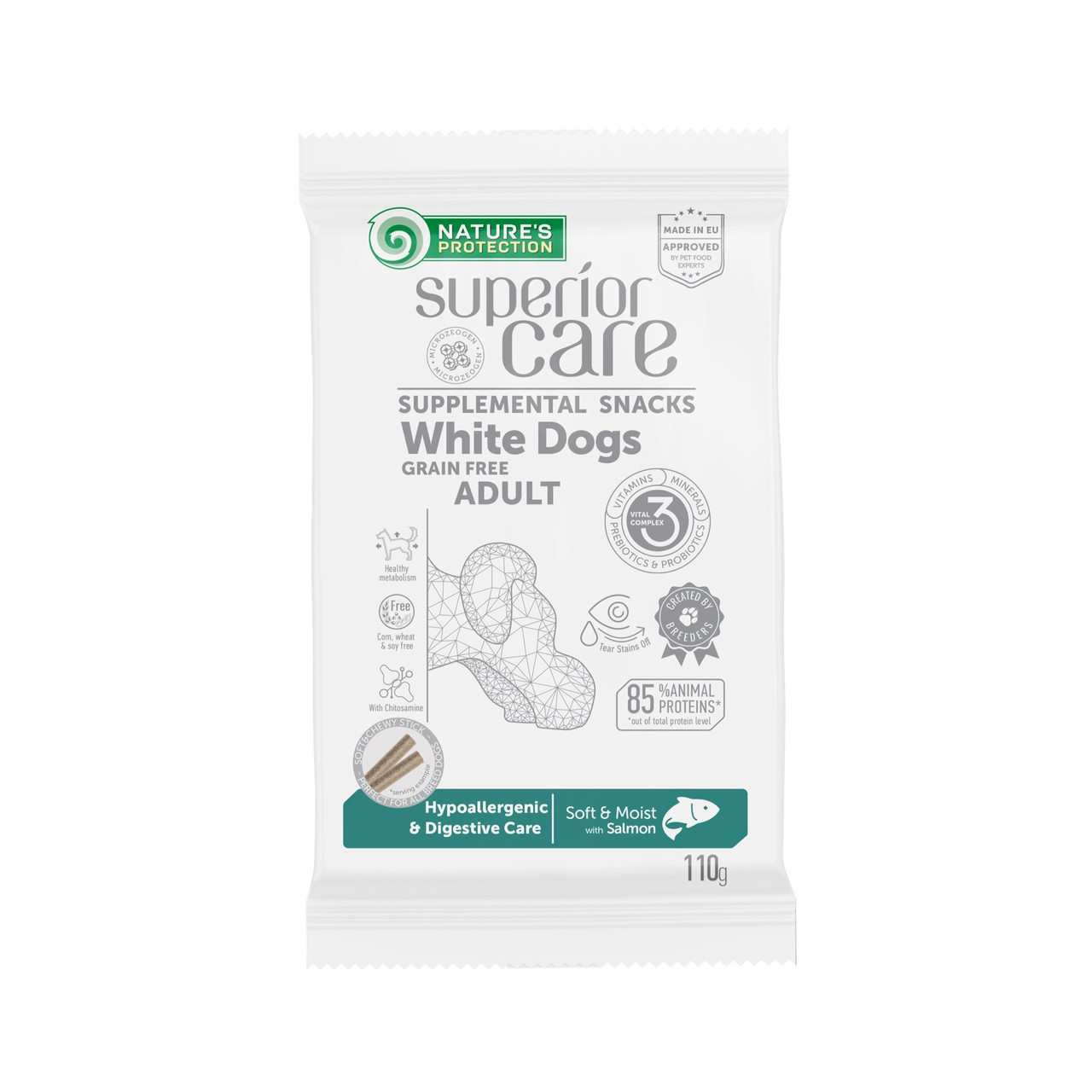 Nature's Protection Snack SC White Dog Hypoallergenic & Digestive Care Salmon для білих собак 110г, фото 1