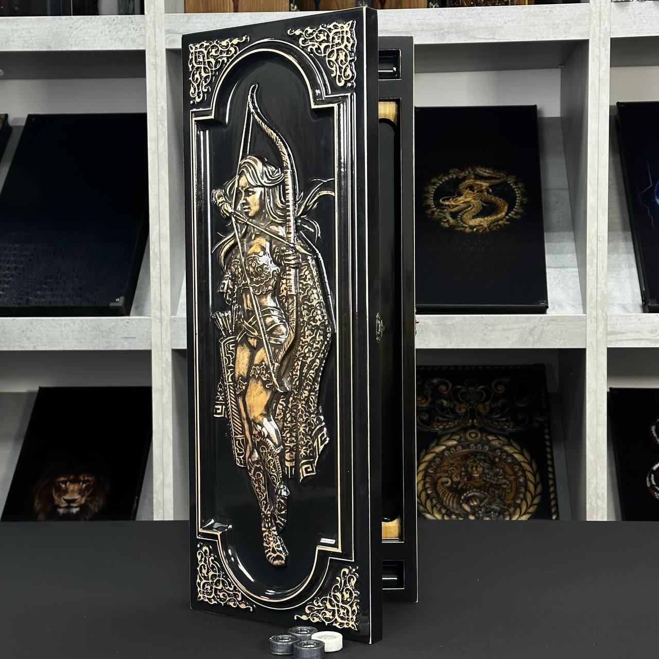 Нарди дерев'яні ручної рооти Лучниця 60×23 см подарункові, фото 1