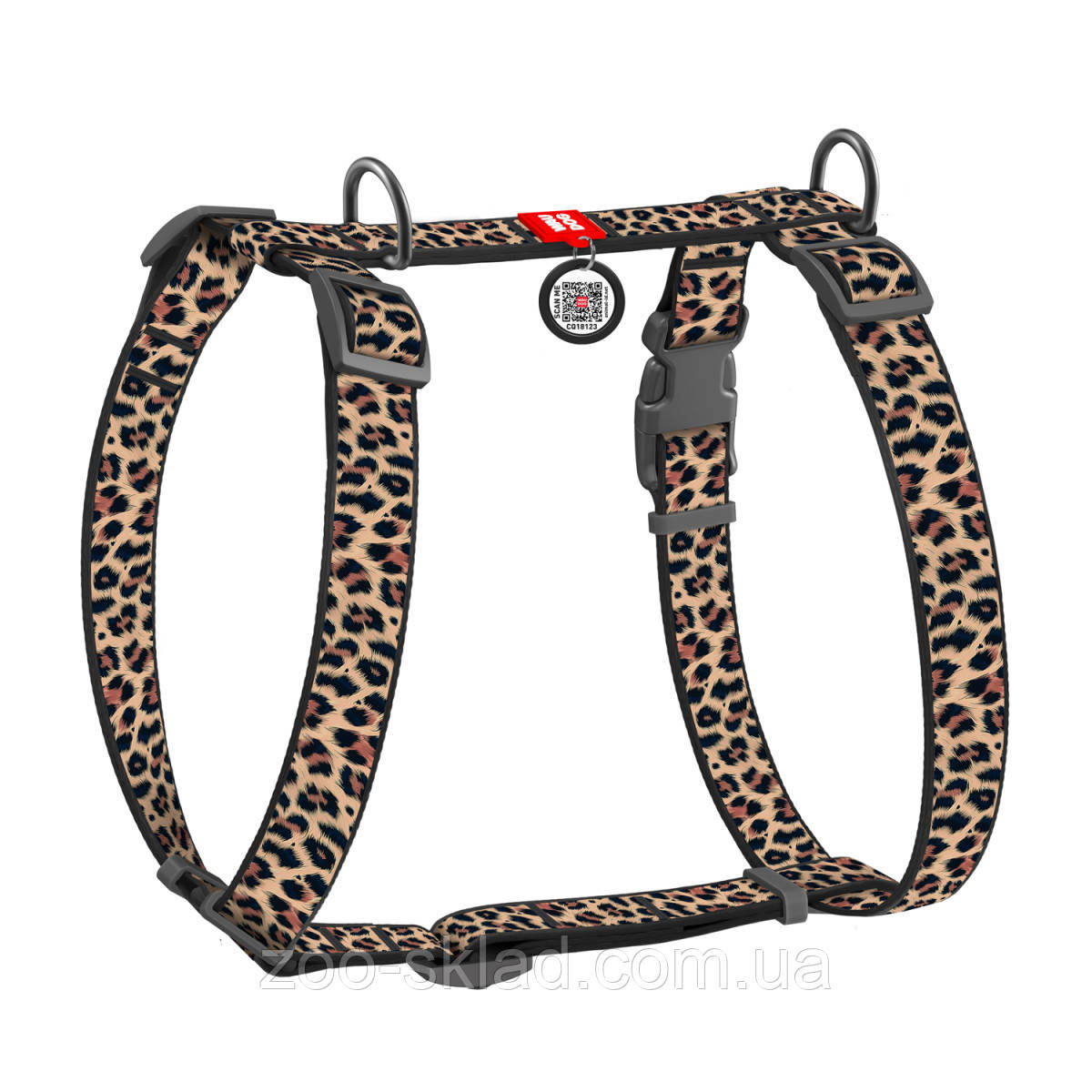 Шлея H-подібна WAUDOG Nylon Леопард з QR-паспортом, пластиковий фастекс L 322-4066