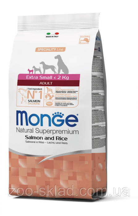 Monge DOG ExtraSmall Adult Salmon для собак мініатюрних порід з лососем 2,5кг