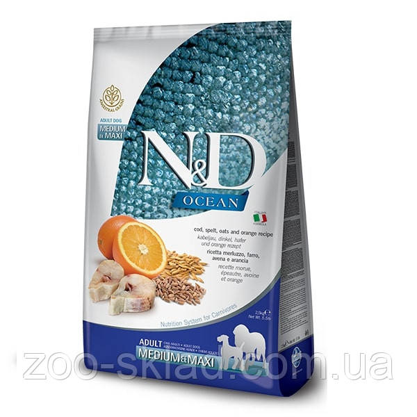 Farmina N&D Low Grain Ocean DOG Adult Medium & Maxi для собак середніх і великих порід, з тріскою 2,5кг