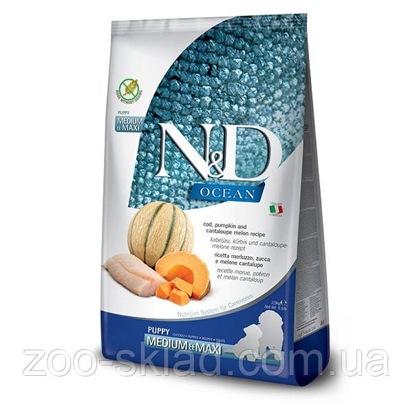 Farmina N&D Ocean DOG Cod, Pumpkin & Cantaloupe Melon Puppy Medium & Maxi для цуценят середніх і великих