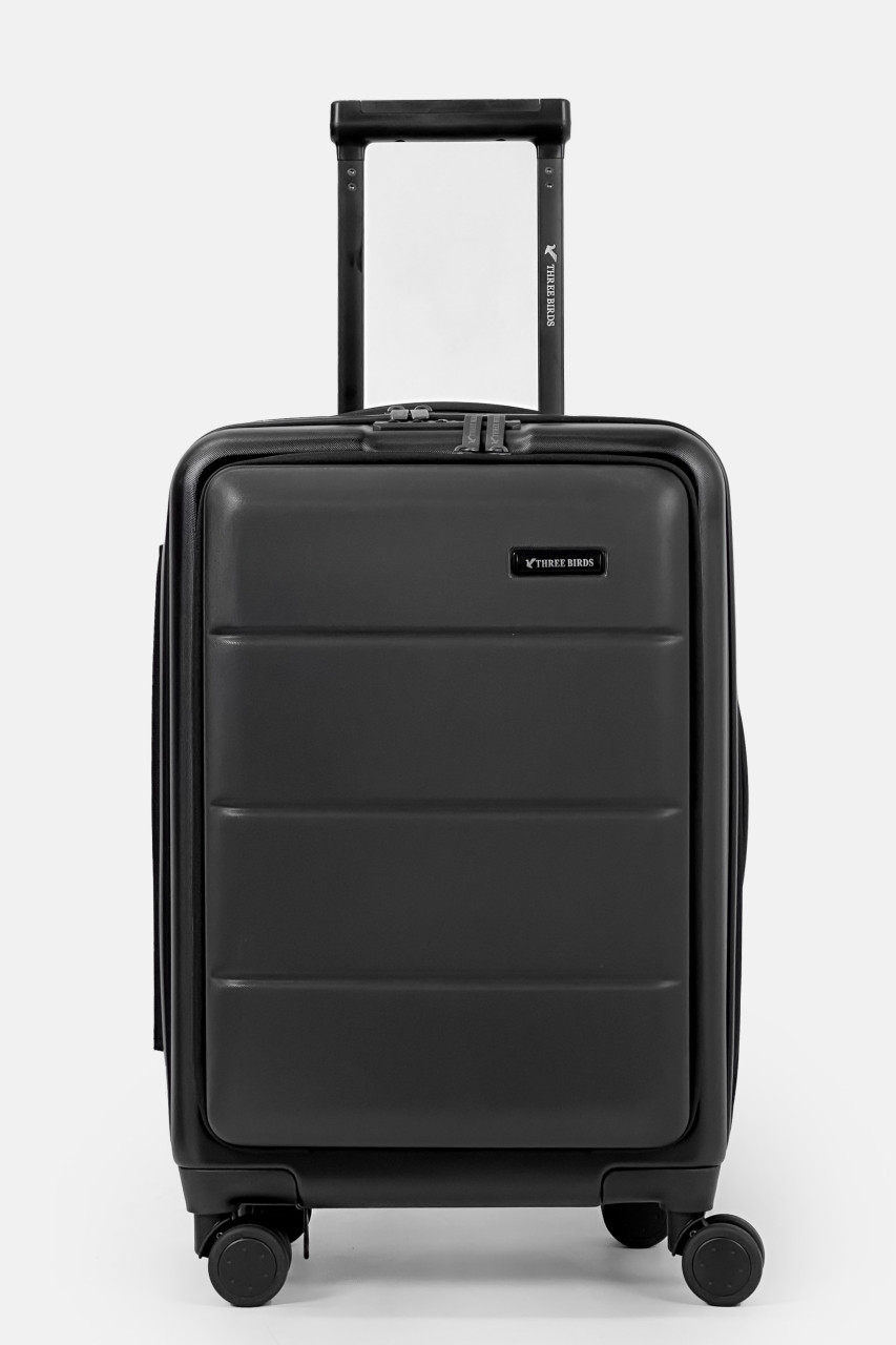 Маленька пластикова валіза з відділенням для ноутбука Three Birds PC-03-3BL чорна, фото 1