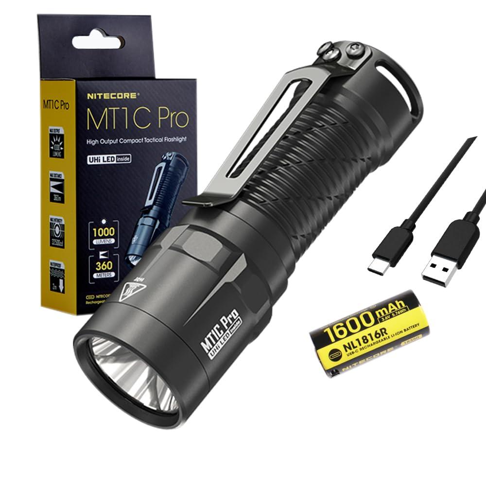 Ручний ліхтар Nitecore MT1C Pro + Акумулятор 18350 USB-C (1000LM, 1600mAh, UHi 20 LED, 360 метрів, 20 годин)