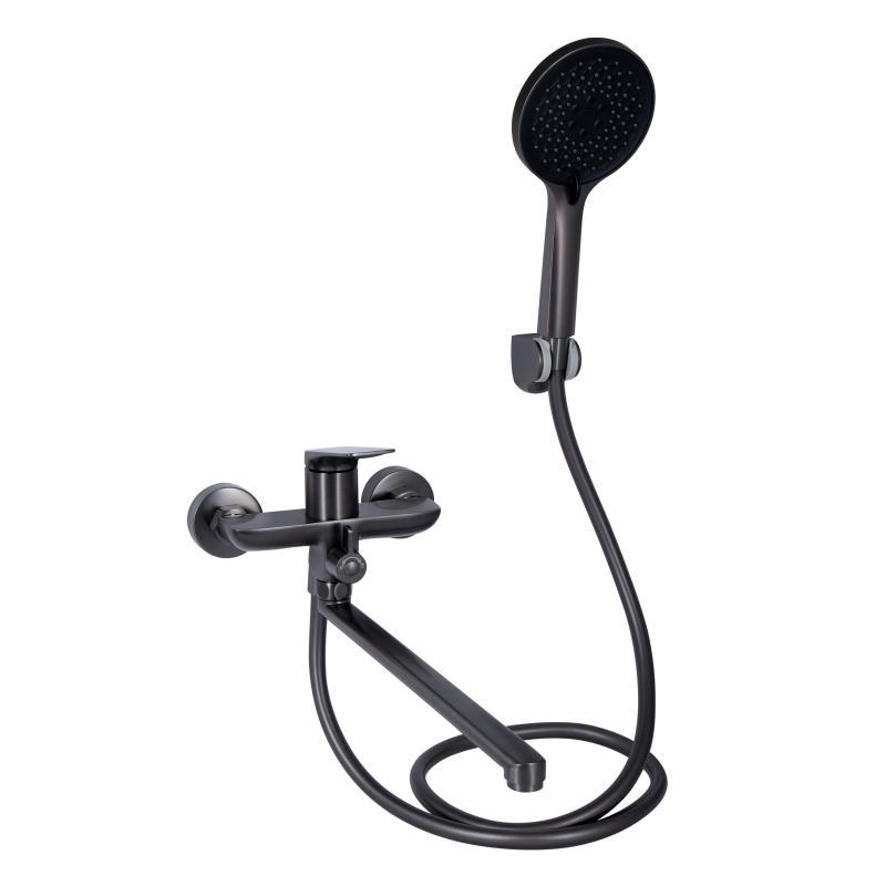 Змішувач для ванни Qtap Vlasta New з довгим поворотним виливом (з душовим гарнітуром) QTVLA260GMB45645, фото 1