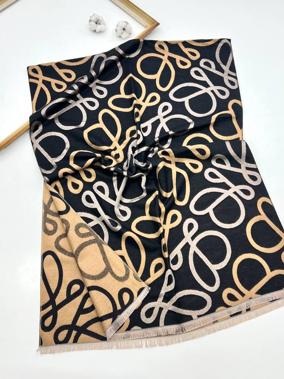 Теплий кашеміровий палантин Ліліан 180*70 см двусторонній чорний/бежевий