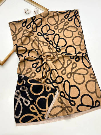 Теплий кашеміровий палантин Ліліан 180*70 см двусторонній чорний/бежевий, фото 2