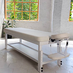 Стаціонарний масажний стіл буковий з регулюванням висоти кушетка для масажу SPA ST_KP-9 WHITE&SNOW