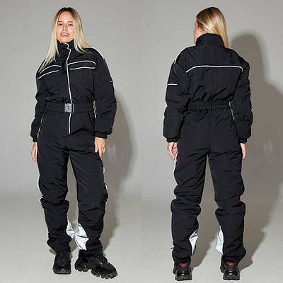 Стильний жіночий гірськолижний комбінезон з капюшоном і поясом