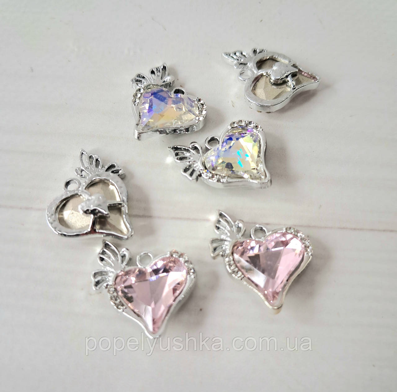 Стразові серединки "Серце рожеве" срібляста оправа, фото 1