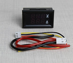 Амперметр/вольтметр 0-100В 10А пост. струм LED черв/син, фото 1