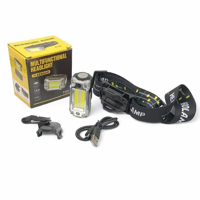 Налобний акумуляторний ліхтар із сенсорним включенням Т1333 COB+RED, фото 1