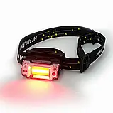 Налобний акумуляторний ліхтар із сенсорним включенням Т1333 COB+RED, фото 8