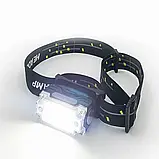 Налобний акумуляторний ліхтар із сенсорним включенням Т1333 COB+RED, фото 7