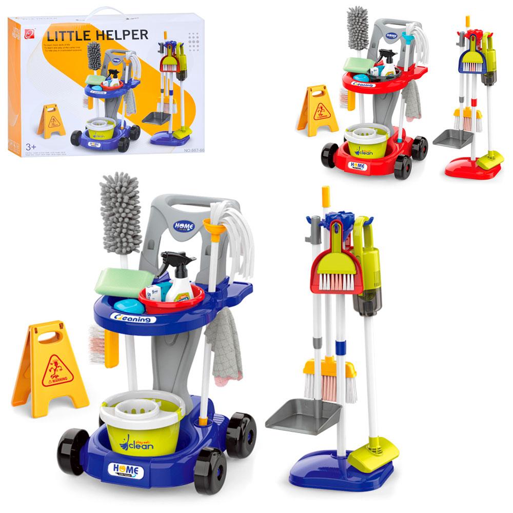 Набір для прибирання 667-66-67 візок, 29дет., Підставка, відро, швабра, щітка, совок, пилосос, 2 кольори, бат., фото 1