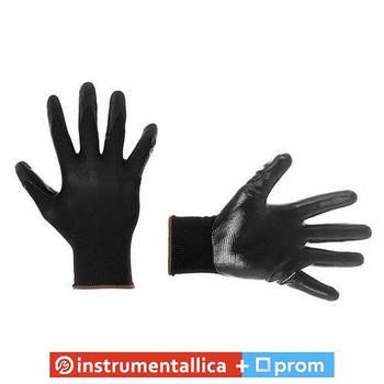Рукавичка трикотажна синтетична чорна з нітриловим покриттям розмір 7 SP-0100 Intertool