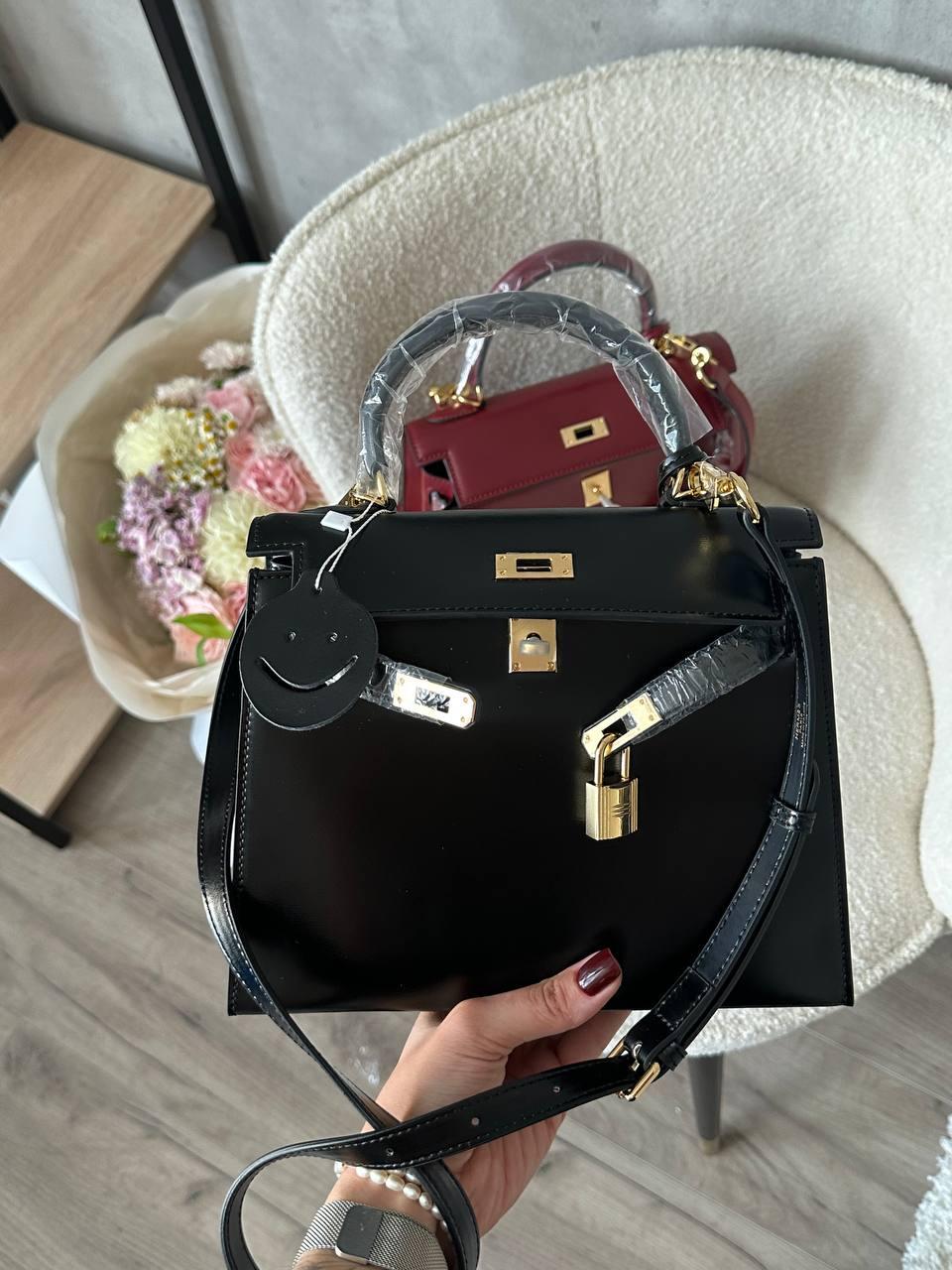 Женская сумка гермес черная кожаная брендовая сумочка с логотипом ...