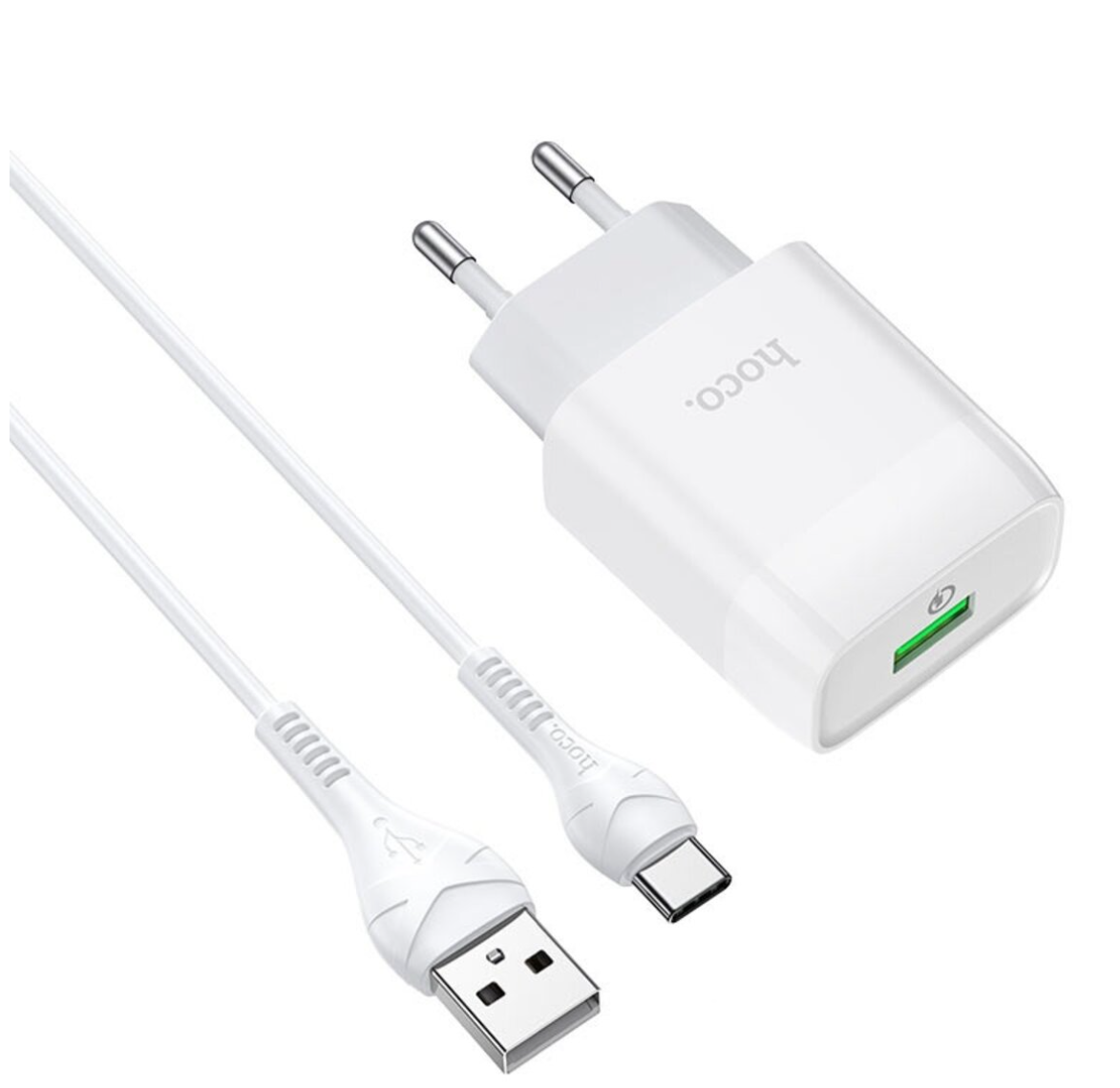 Зарядний пристрій з кабелем USB/Type-C 1 м HOCO C72Q Glorious 18 W білий, фото 1
