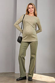 Оливкові штани для вагітних прямі стрейчеві S