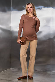 Штани для вагітних стрейчеві з високим трикотажним животиком бежеві S