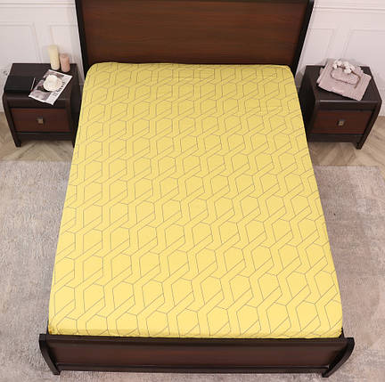 Захисне натяжне міцне простирадло гумка односпальне з бязі (90*200*25) бавовняне жовте з геометричним принтом, фото 1