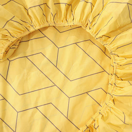 Захисне натяжне міцне простирадло гумка односпальне з бязі (90*200*25) бавовняне жовте з геометричним принтом, фото 2