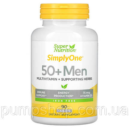 Вітаміни для чоловіків Super Nutrition Simply One 50+Men Iron Free 90 таб., фото 1