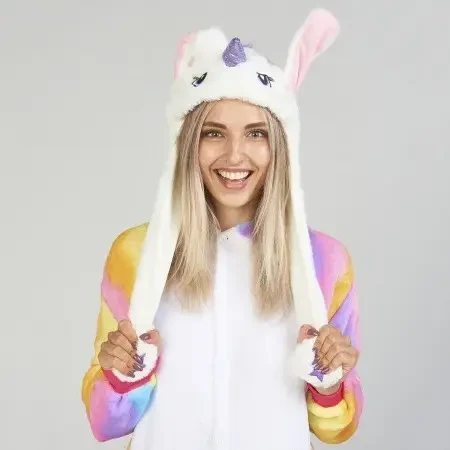 Шапка Кігурумі Єдиноріг із рухомими вухами Біла, Шапка Єдиноріг