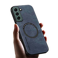 Чохол Samsung Galaxy S22 MagSafe (Самсунг Галаксі С22), захисна шкіряна накладка з магнітом Синій