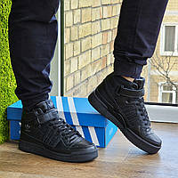 Високі Шкіряні Кросівки Adidas Forum Total Black Чоловічі Чорні Адідас 41,42,43,44,45 розміри