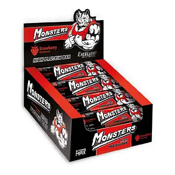 Протеїнові батончики – Monsters High Protein Bar / 20х80 g полуниця