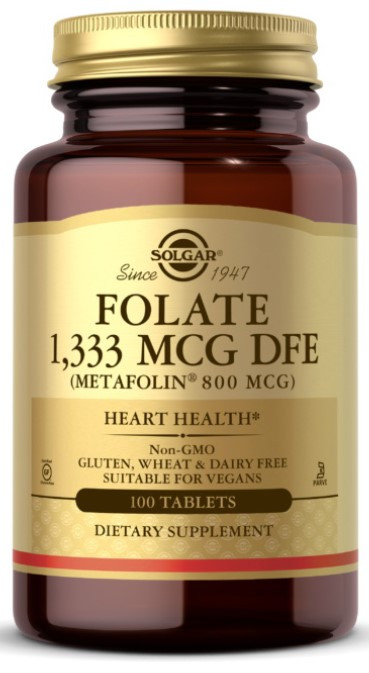 Фолієва кислота Solgar Folate 1,333 mcg DFE (Metafolin 800 mcg) 100 таб