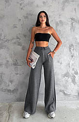 Спортивні молодіжні широкі брюки-палаццо у графітовому кольорі. Розмір універсальний.
