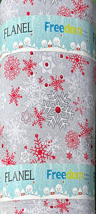 Натуральна тканина 240 см для постільного новорічного сіра зі сніжинками Фланель (байка) набивна 100% бавовняна рулон 25 м, фото 1