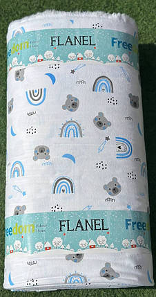 Тканина 100% бавовна Фланель (байка) дитяча біла з малюнком ведмедика 240см для пелюшок, бортиків, постільної білизни в рулоні 25м, фото 1