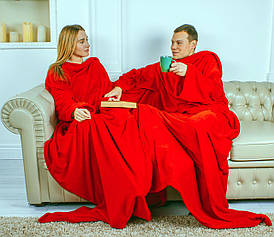 Плед теплий для двох з рукавами, червоний з мікрофібри