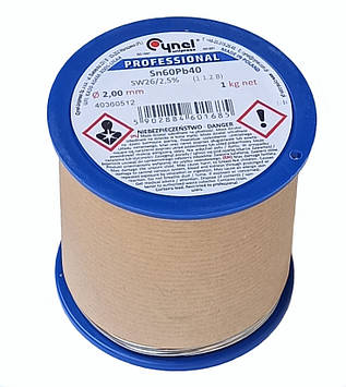 Припій ПОС-60 d2.0мм з флюсом Cynel бухта-1,0кг