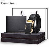 Набір чоловічий шкіряний ремінь автомат і гаманець-шум. Чоловічий подарунковий набір у коробці (чорний), фото 2