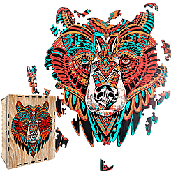 Пазл А3 з дерева Ведмідь 95 фігурних елементів 36х30 см у подарунковій коробці