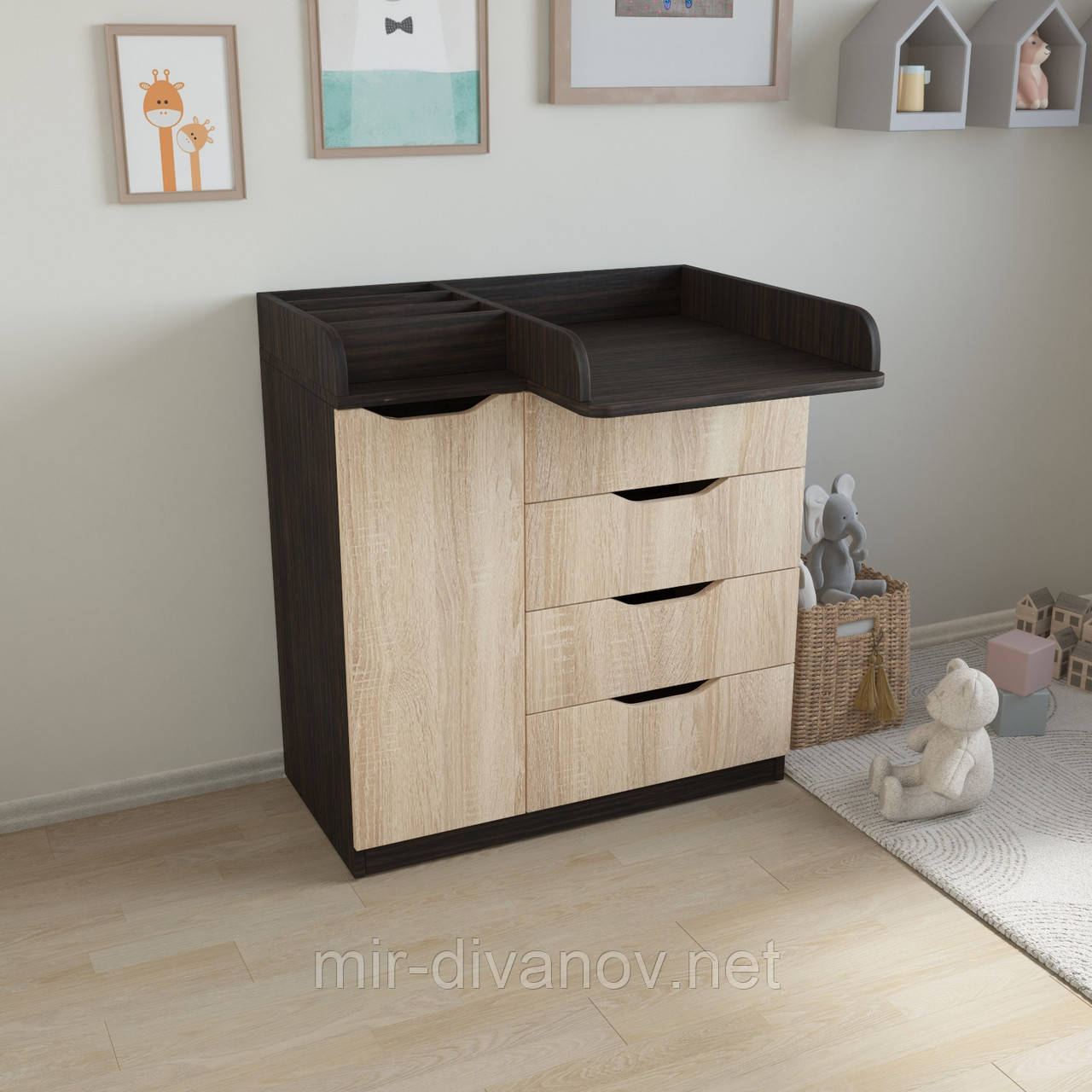 Сповивальний комод 4+1 софт з органайзером венге+дуб сонома, фото 1