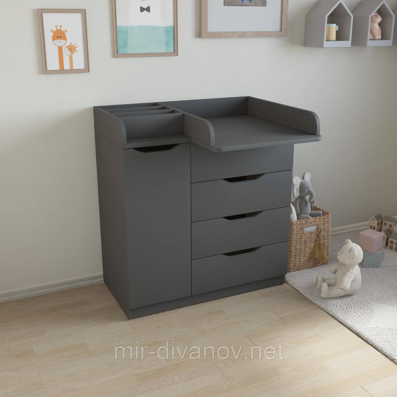 Сповивальний комод 4+1 софт з органайзером антрацит, фото 1