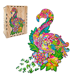 Пазл А3 Фламінго з фігурними елементами 196 шт. у подарунковій коробці з дерева