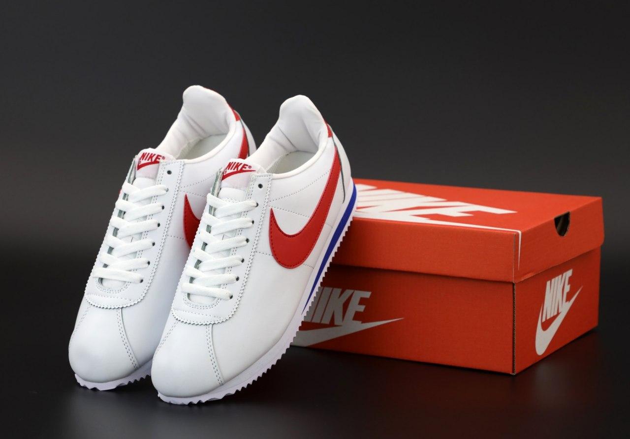 Жіночі кросівки Nike Cortez White Red Найк Кортез білі з червоним знаком шкіра демісезон