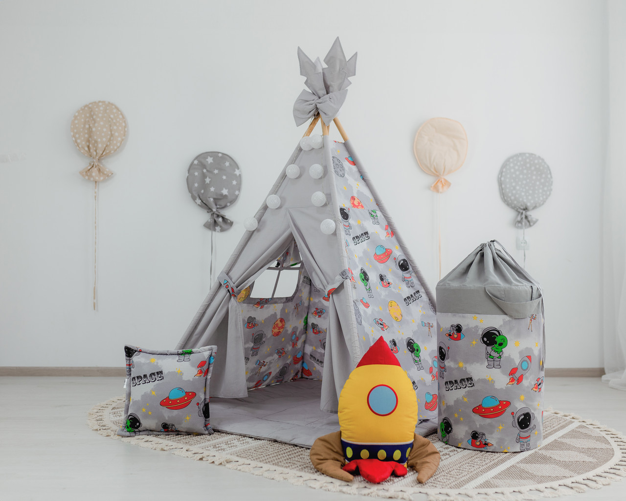 Вігвам Космос з ковриком + кошик для іграшок. Повний комплект!