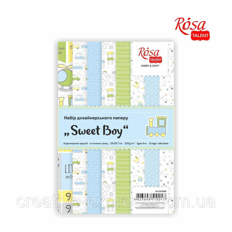 Набір дизайнерського паперу „Sweet Boy“, А4, 250г, 8арк, одностор, глянцевий, ROSA TALENT