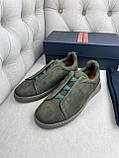 Кросівки Zegna Triple Stitch чоловічі з натуральної шкіри хакі преміум, фото 3